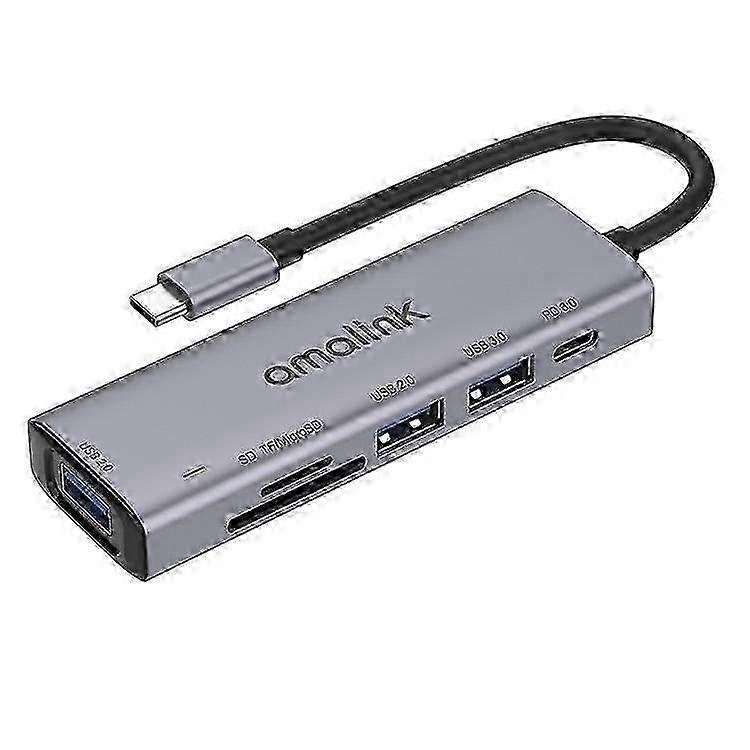 2025 AMALINK AL-95120D 6 in 1 Type C Hub TF Card Reader 2x USB 2.0 3.0 PD 3.0 Fast Charging Adapter