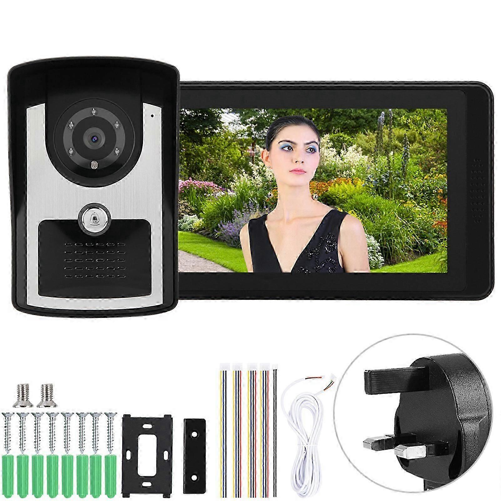 7" Lcd Wired Video Door Phone Intercom Doorbell App Remote Unlocking Video Recording( Plug)