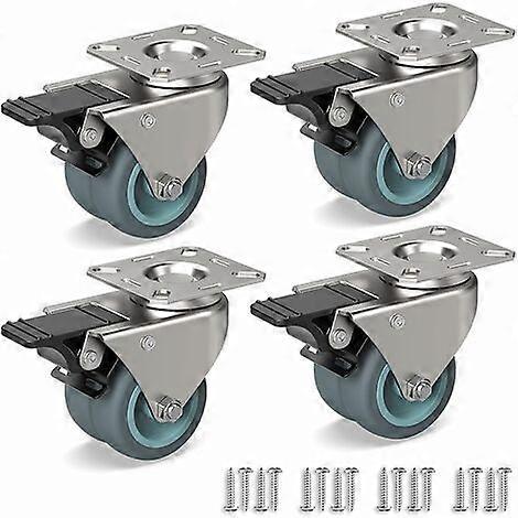 Set of 4 Furniture Castors 50 mm - Swivel Castors with Brake up to 20 kg per