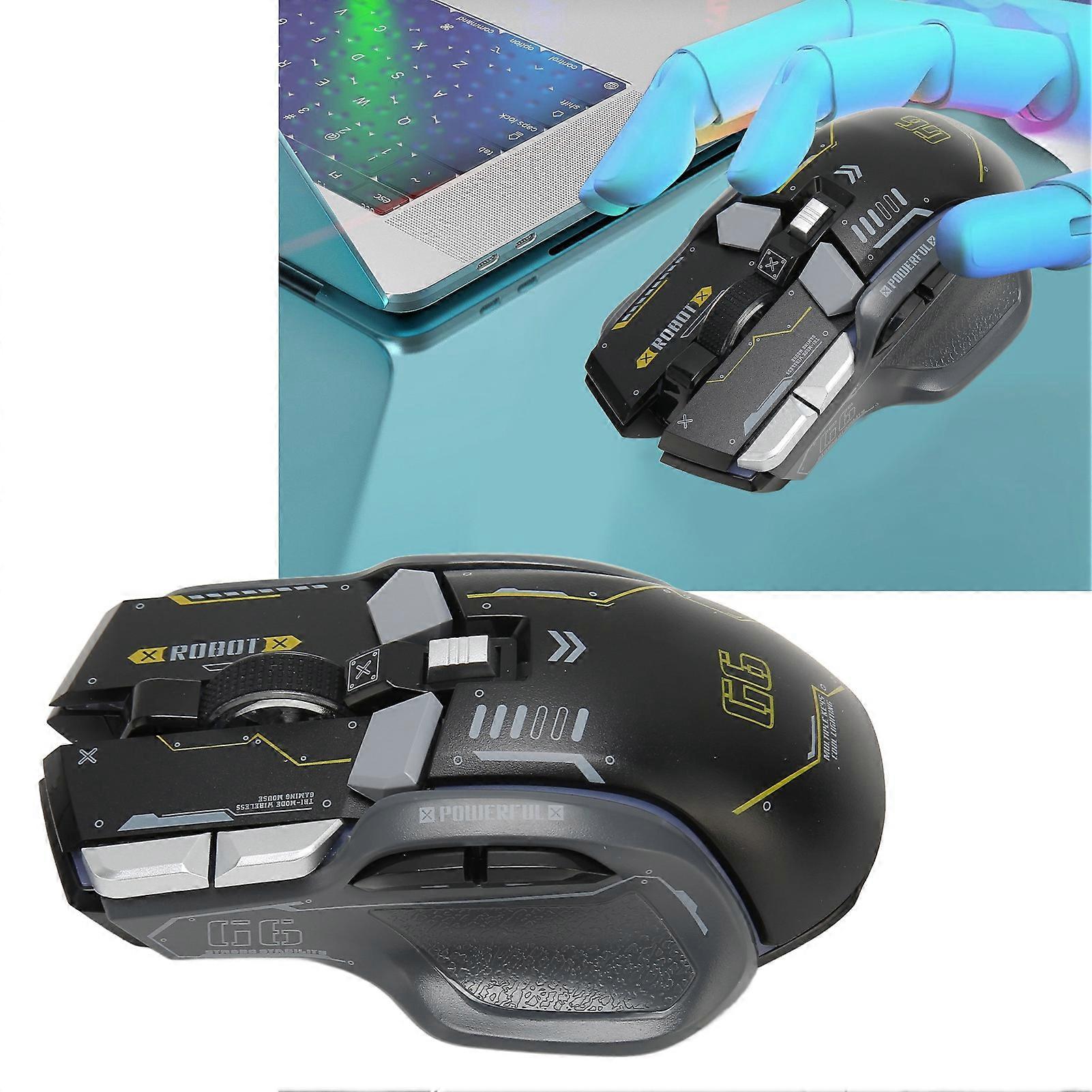 Gaming Mouse 2.4G Wired Bluetooth 3 Mode 5 Adjustable DPI Game Mouse with 11 RGB Light for Windows for Android for IOS Black 