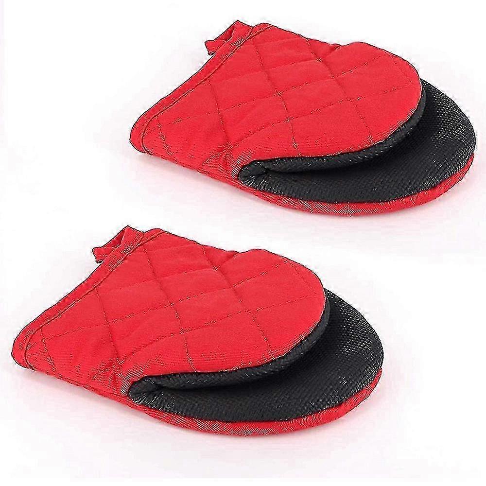 Kitchen Oven Gloves 500 Degrees - Short Silicone Mitts with Secure Hold