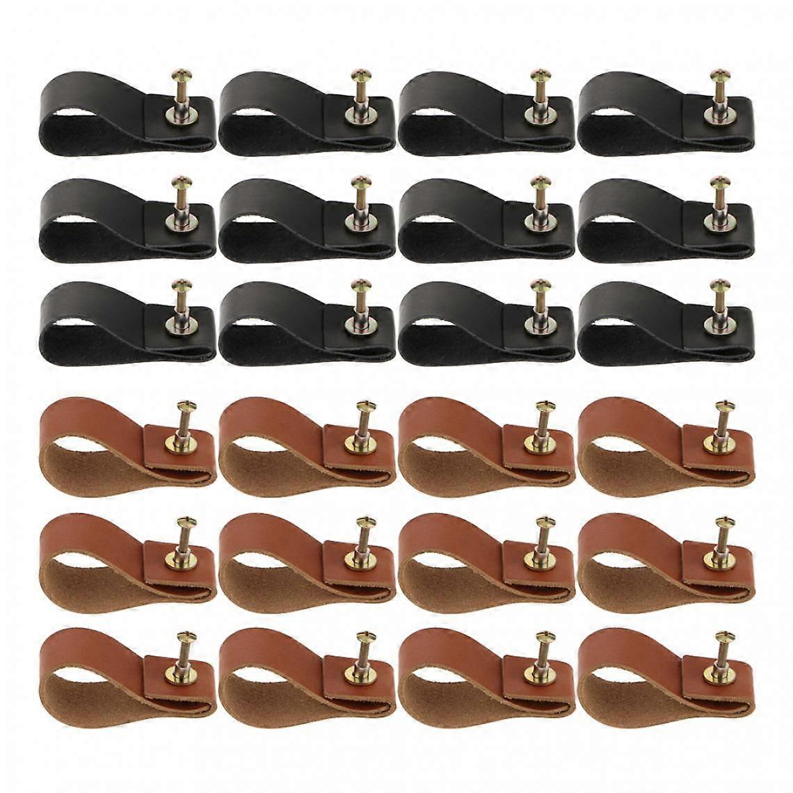 24X PU Leather Cabinet Pull Handle Drawer Dresser Cupboard Door Handle Pulls
