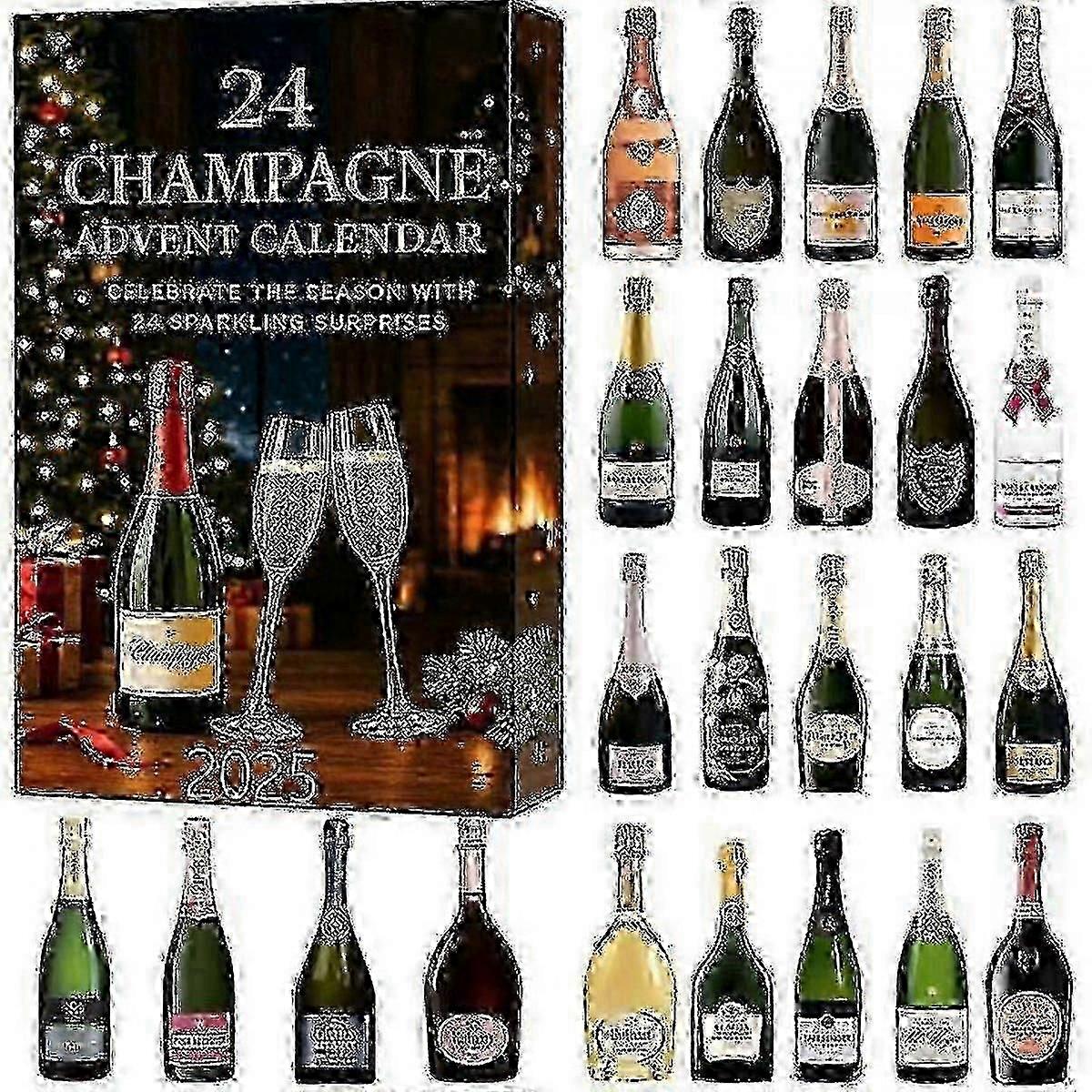 Champagne Advent Calendar, 24 Days of Champagne Christmas Countdown Calendar 2025, Each Door Opens a New Surprise, Champagne 24 Day Countdown