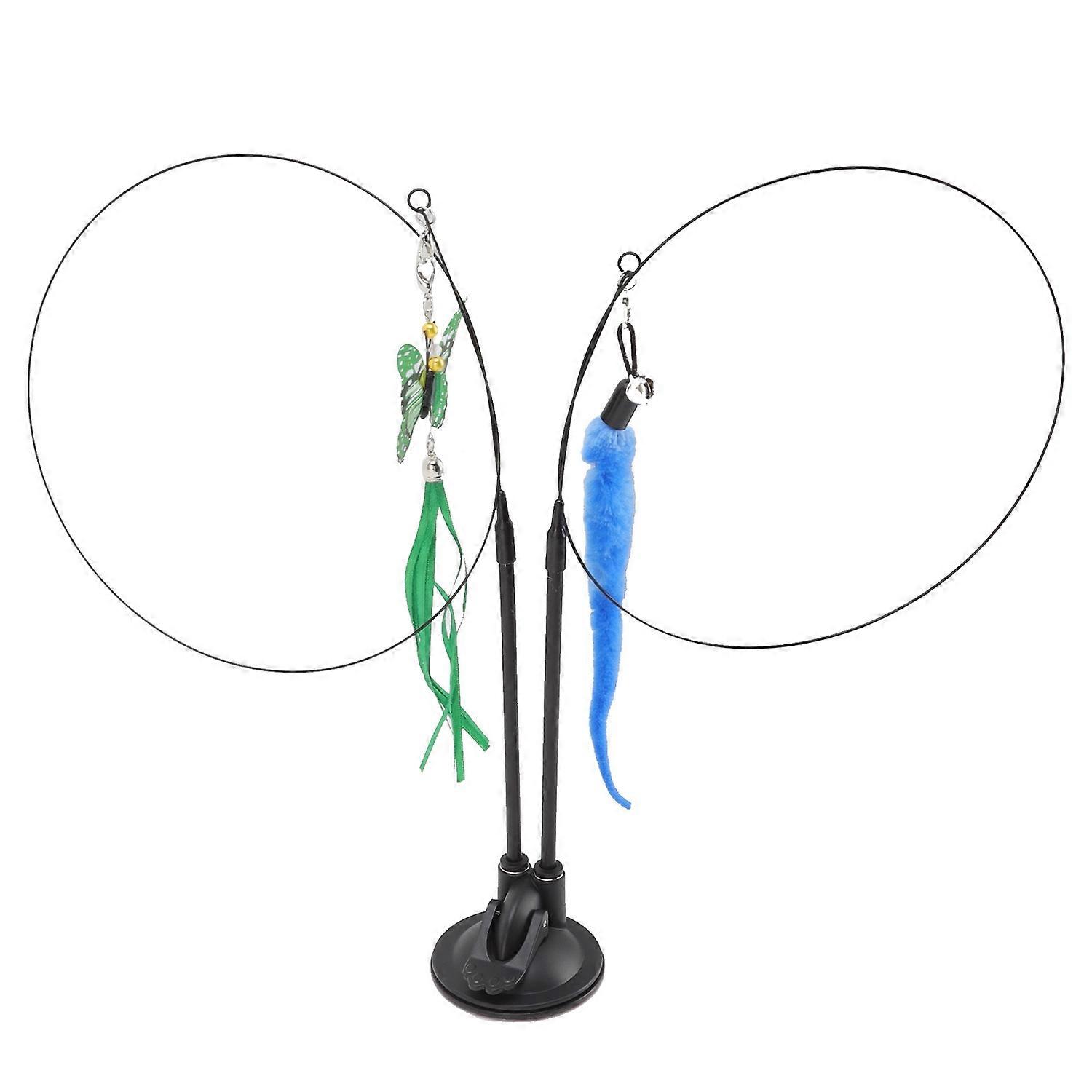 Suction Cat Feather Wand Toy Double End Removable Steel Wire Interactive Cat Teaser Stick Toy for In
