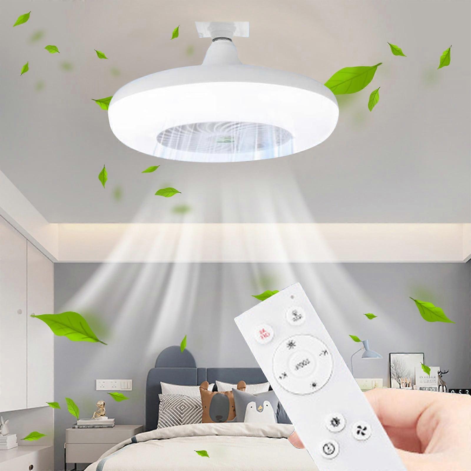 maxiaoxia 110-265V E27 Screw Fan Light Ceiling Fan with Lights, Enclosed Low Profile, Hidden Electric Fan, Intelligent Dimming, Compatible with US