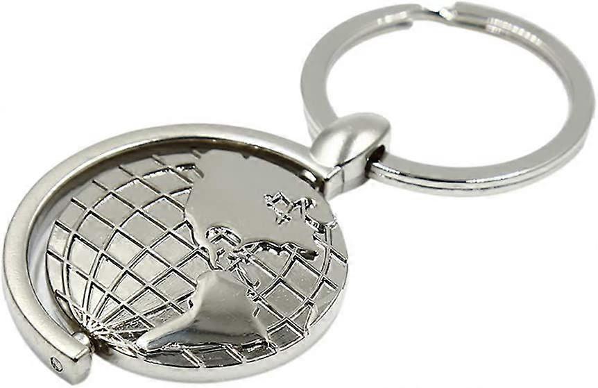 Keyring Rotating World Map Keychain Globe Earth Pendant Key Chain Silver)(1pc