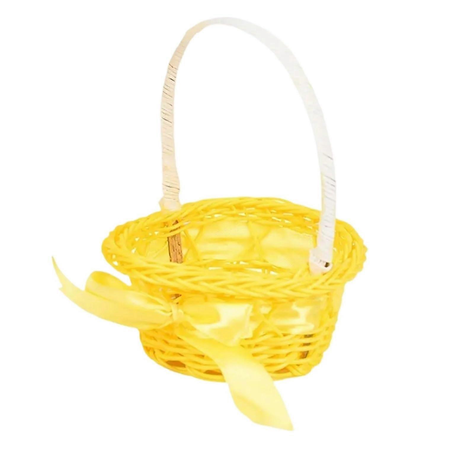 Woven Rattan Wedding Basket With Handle Yellow Decorative Basket