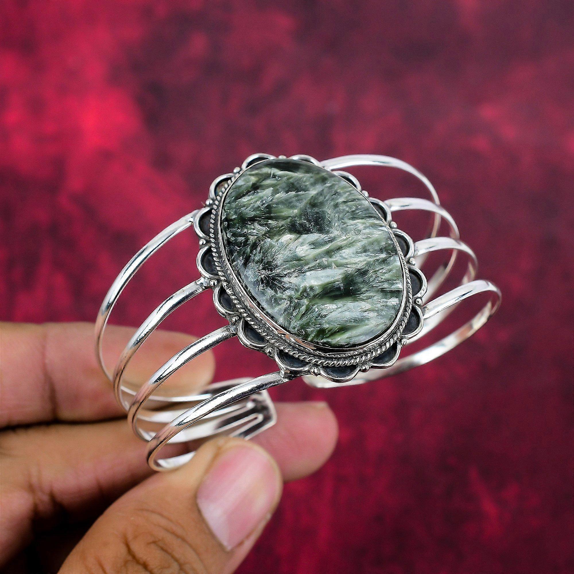 Seraphinite Bangle 925 Solid Sterling Silver Gemstone Jewelry, Handmade Bangle, For Thanksgiving