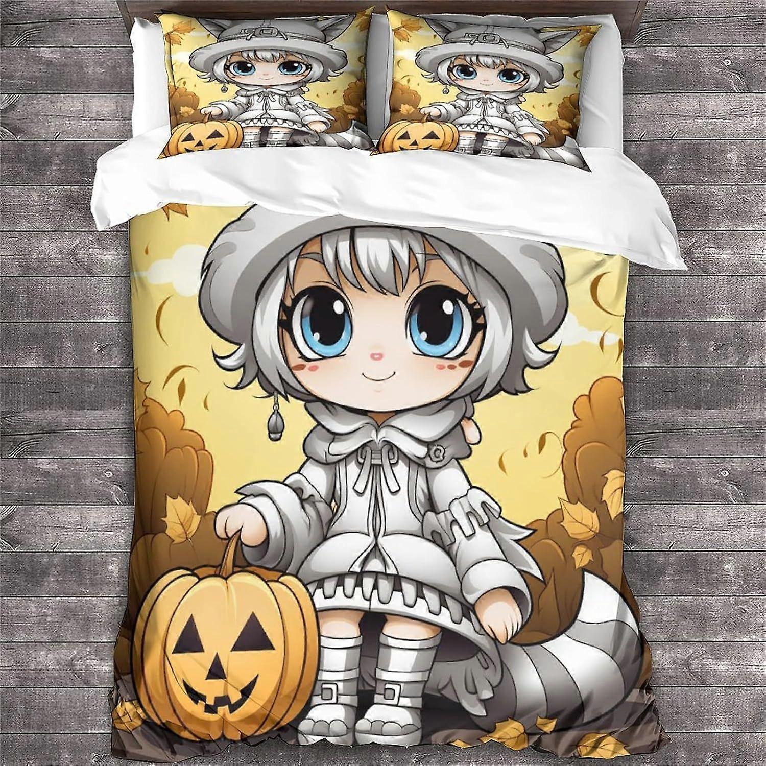 LikeEj مجموعة الفراش القط هالوين غطاء لحاف موضوع غطاء لحاف ستوكات تنفس غطاء المعزي الملك