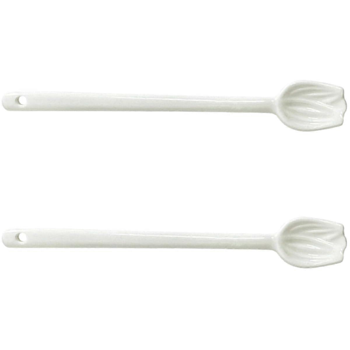 2 Pack Ceramic Coffee Spoons Tulip Shape White Porcelain Dessert and Soup Utensils for Home