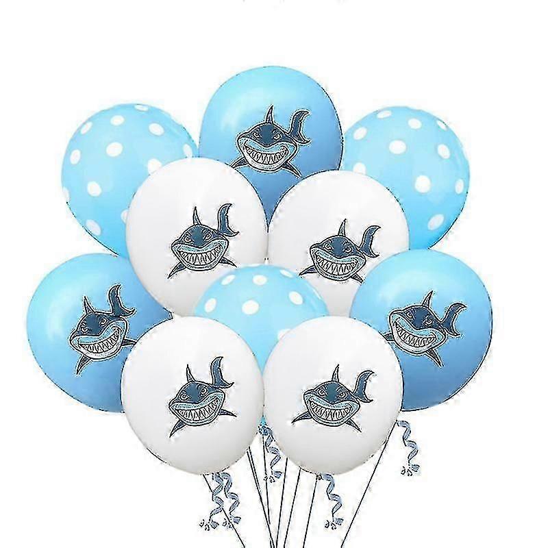 10pcs 12 -pouces imprimé motif de ballon en latex (blanc + bleu clair + point bleu clair) bd