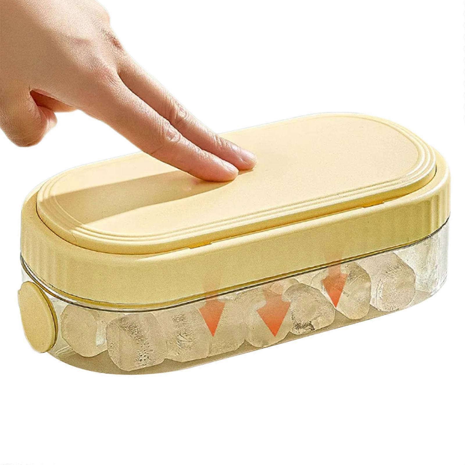 Lisujte a skladujte zásobník na led s víkem Pohodlná forma na výrobu ledu pro chlazené nápoje Plastový výrobník ledu s úložným boxem Žlutý