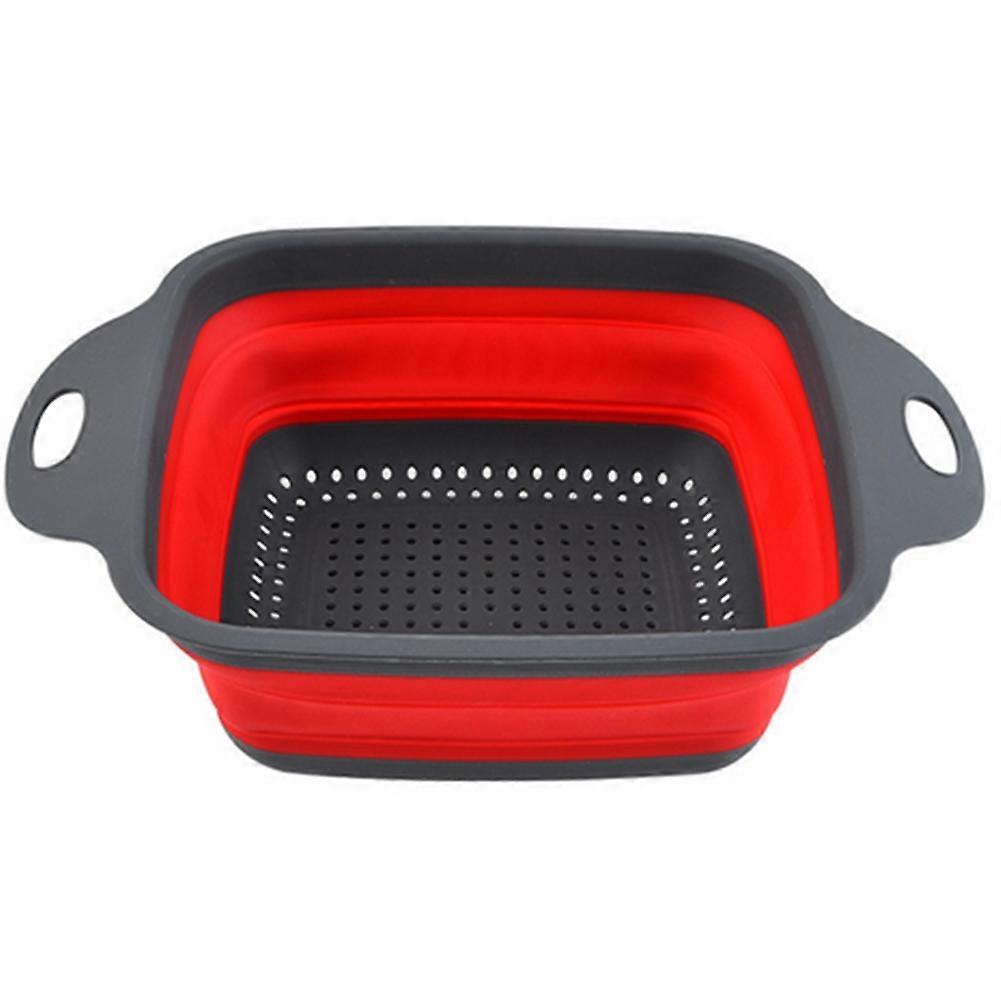 Silicone Folding Drain Fruit Vegetable Washing Basket Foldable Strainer Drainer Kitchen Storage Tool Dish Large Red
