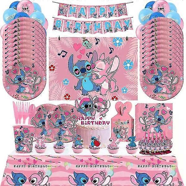 Pink Stitch Decoration Birthday Party Lilo and Stitch Theme Tableware Angel Balloon Plates Cups Accessories for Kids Girls  Tablecloth
