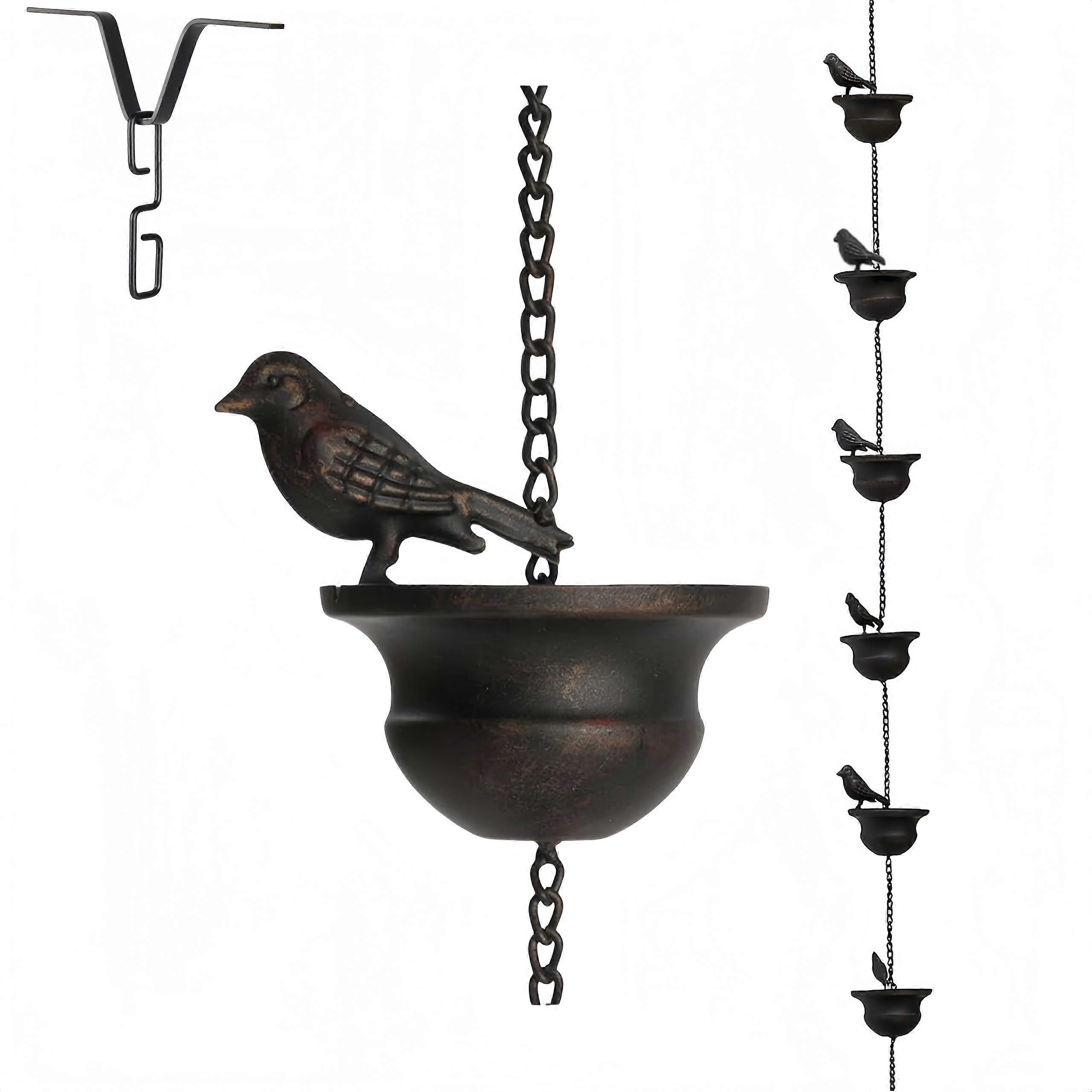 Bird Rain Chain 32in with Gutter Adapter, Decorative Water Flow for Garden and Patio