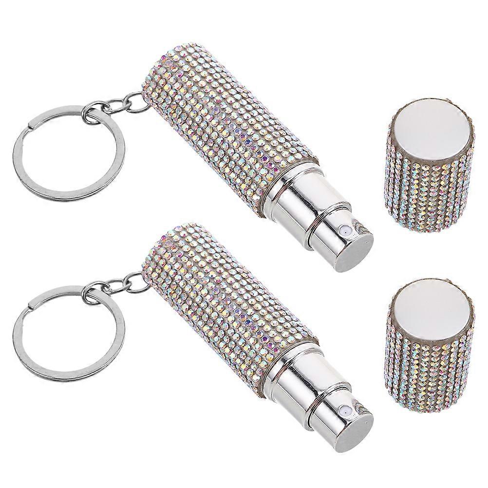 Travel Refillable Perfume Bottle Rhinestone Atomizer Keychain with 2Pcs Set
