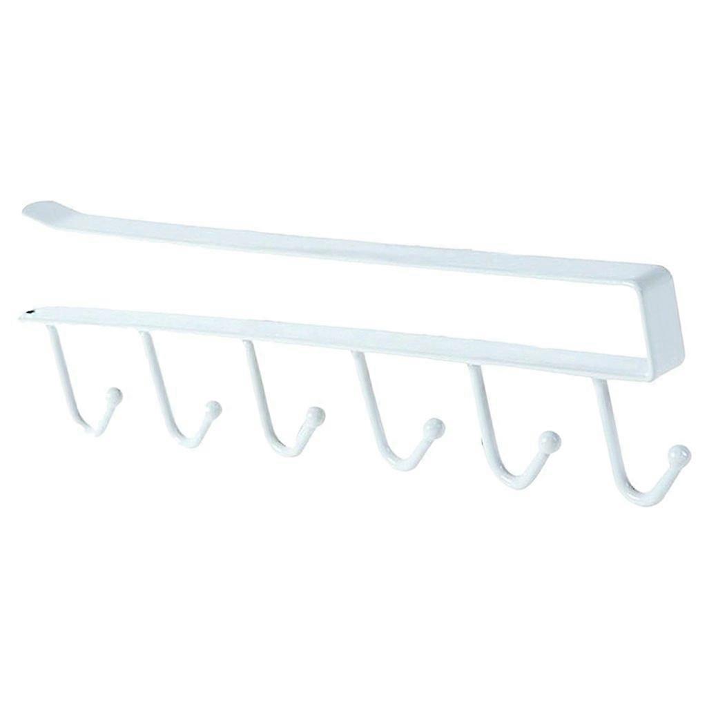 Under Cabinet Mug Holder Rack with 6 Hooks for Kitchen Cup Storage Organizer White