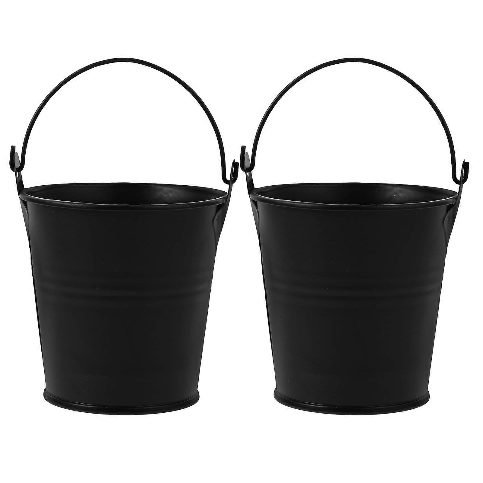Grill Grease Bucket Metal Container for Barbecue Use 2Pcs Black Set