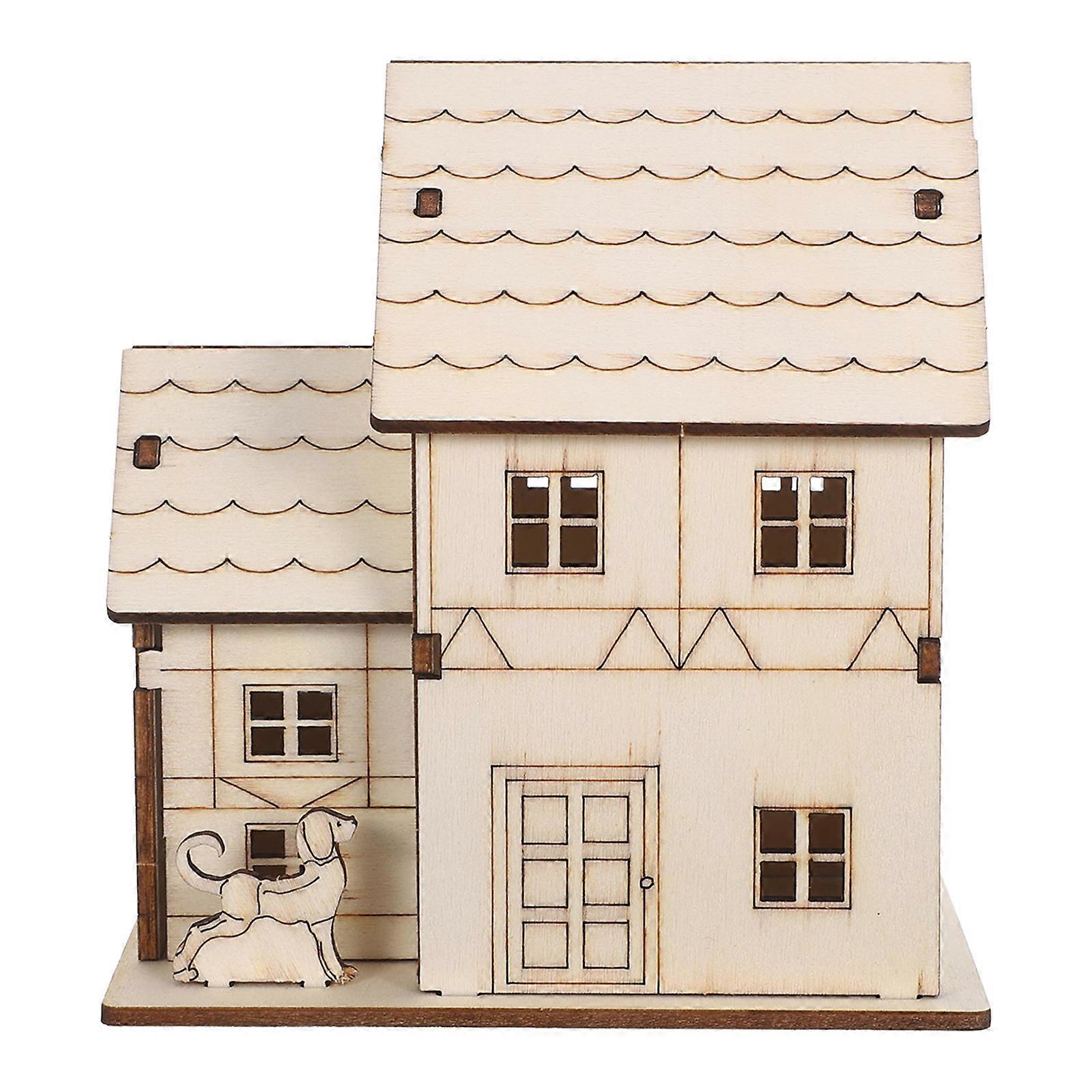 Wooden House Assembly Kit for DIY Use Featuring LED Lights