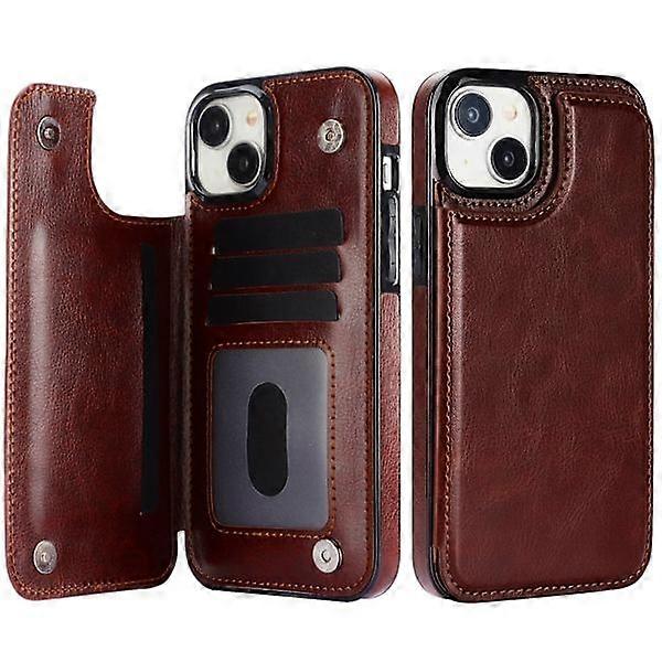 Compatible with Iphone 15 - Leather Case with 3 Card Slots Brown