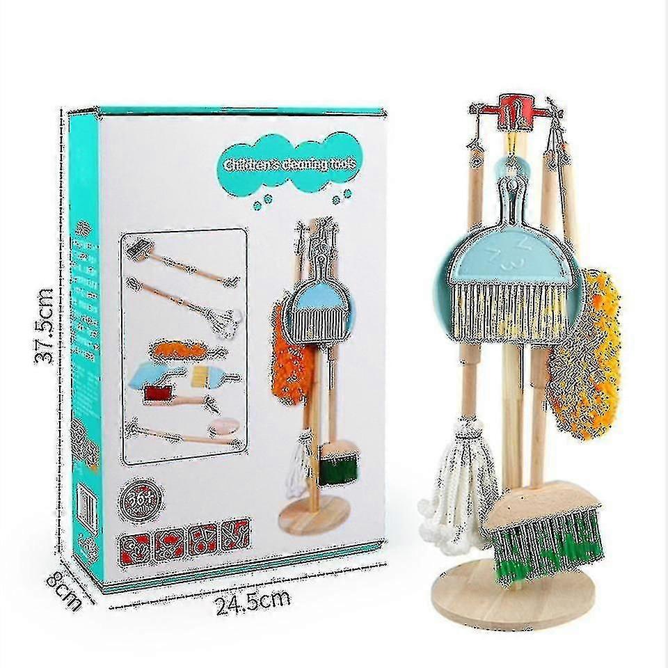 木製の取り外し可能なおもちゃのクリーニングセット - 子供のクリーニングのおもちゃ6部分、子供のギフトのための吊り下げスタンドプレイキッチンクリーニングツール