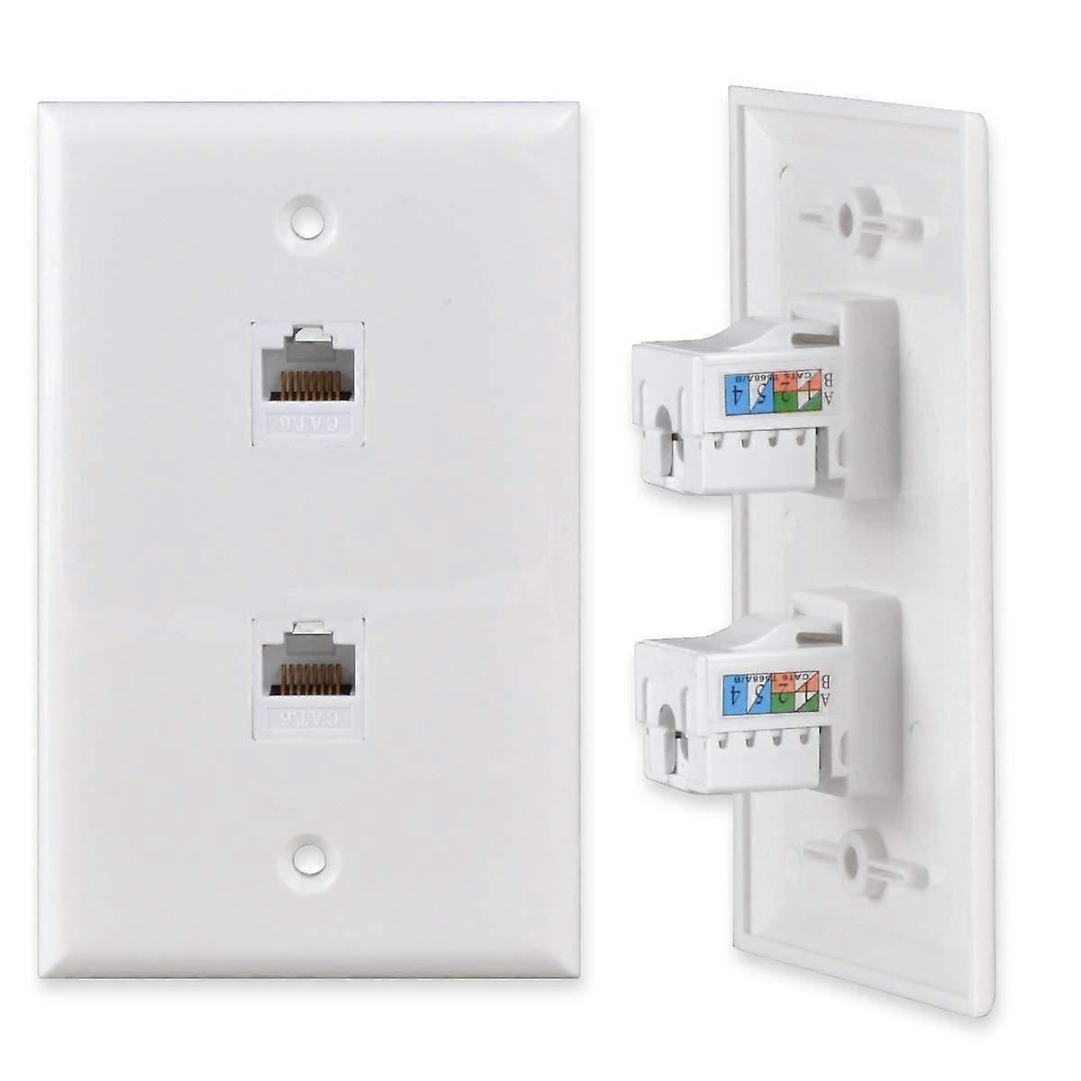 2 Port CAT6 Ethernet Wall Plate with RJ45 Keystone Jacks for Speed Data and Clean Cable Management
