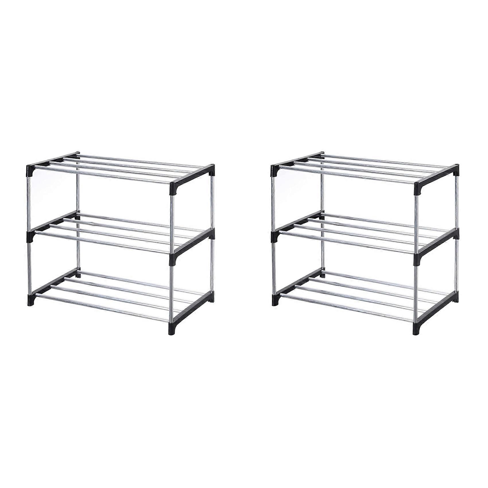 2X Stackable Small Shoe Rack, Entryway, Hallway and Closet Space Saving Storage and Organization (3-Tier, Black)