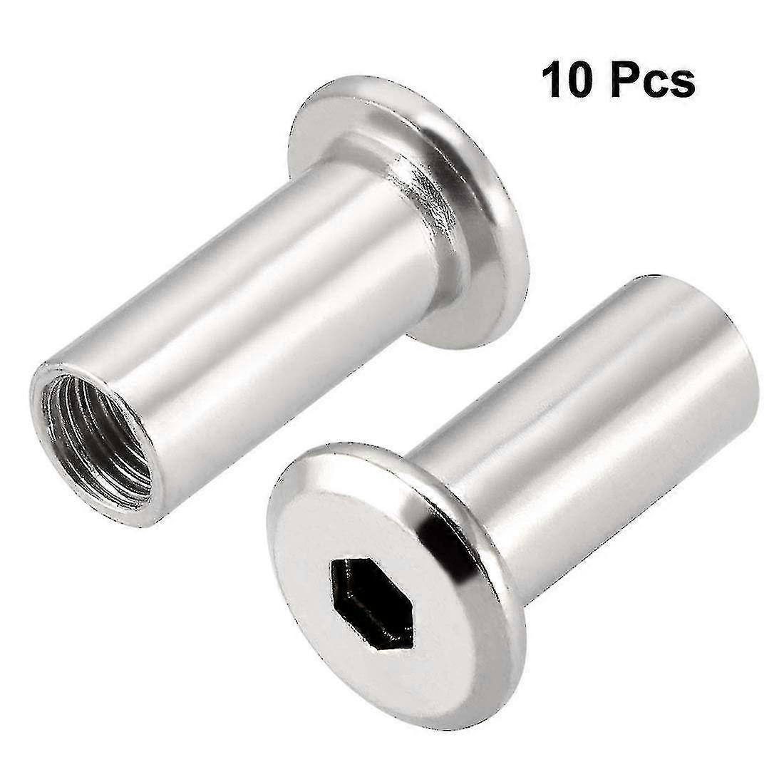 M8x20mm hylsemutter for flatpakkede møbelskjøter, sekskanthode 10 stk.