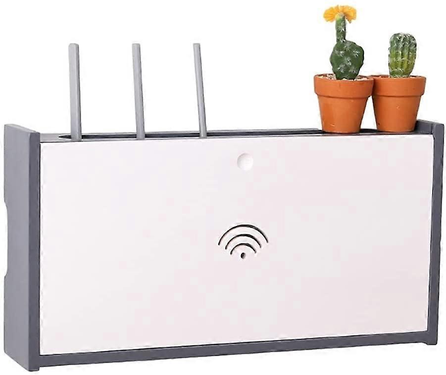 Wall Mounted WiFi Router Shelf with Cable Concealment, Wooden Storage Box for Home and Office, White 28x25x10cm