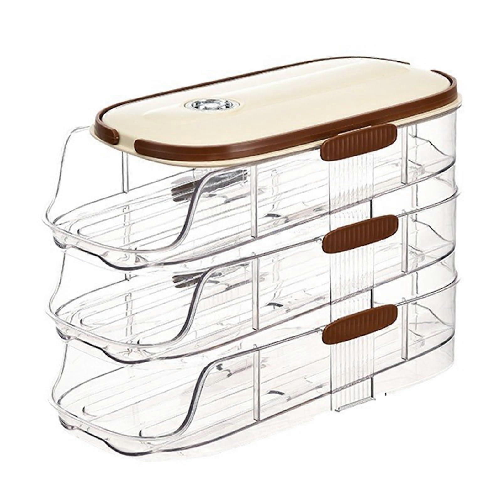 Egg Dispenser for Refrigerator with Auto Rolling Design, 3Layer Egg Holder for Fridge, Lid and Timer