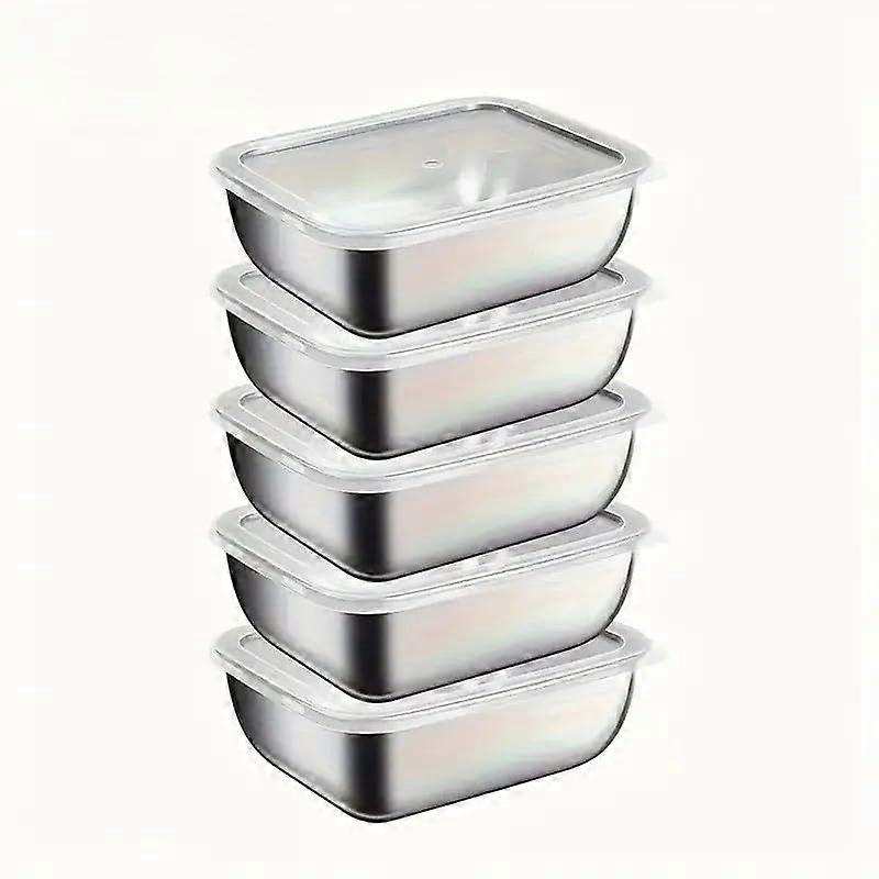 Stainless Steel Food Storage Containers Set, 5Piece LeakResistant 1100ml Stackable Meal Prep Boxes