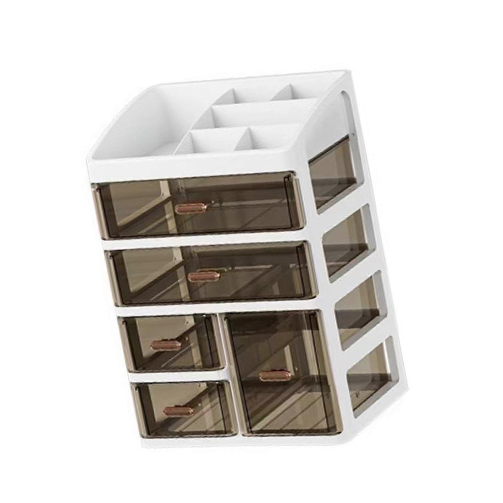 Plastic Desk Organizers with Multiple Layer Compartments Top Storage and Clear Drawer for Efficient Home Organization  White