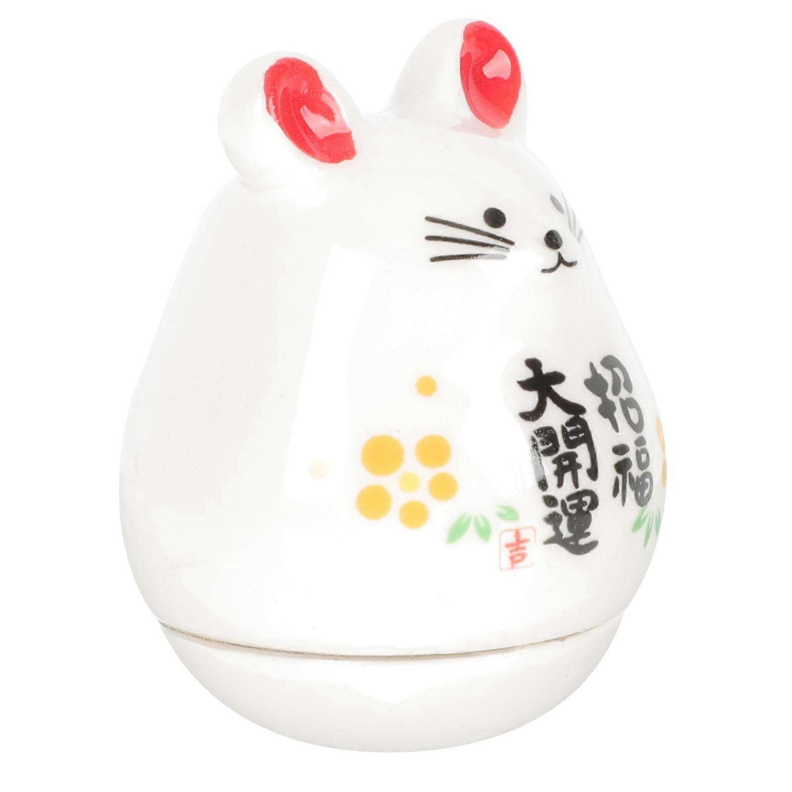 Creative White Ceramic Mouse Tumbler Toy for Desktop Decoration
