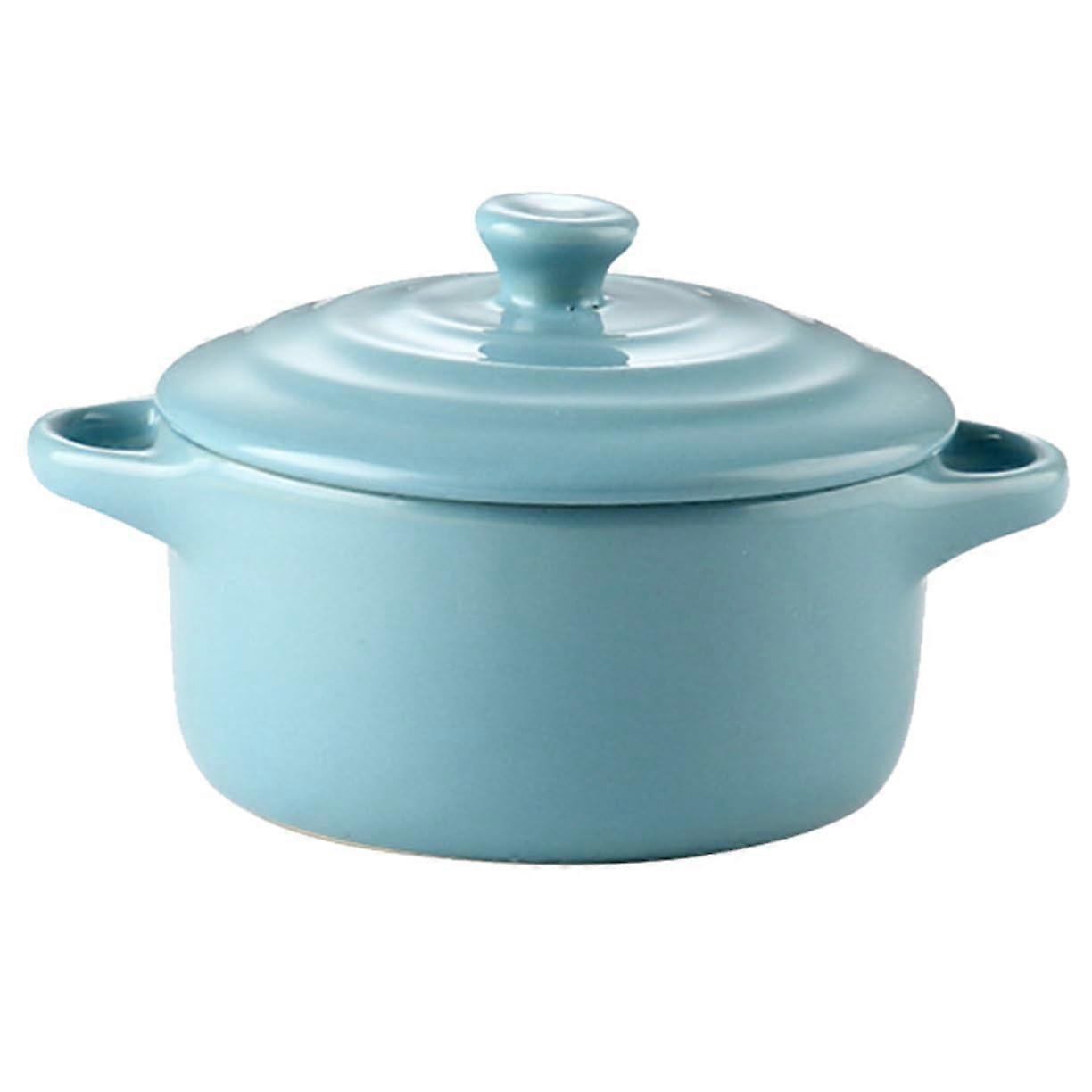 Ceramic Soup Bowl with Lid Microwave Safe FireResistant Double Handle Stew Pot for Kitchen