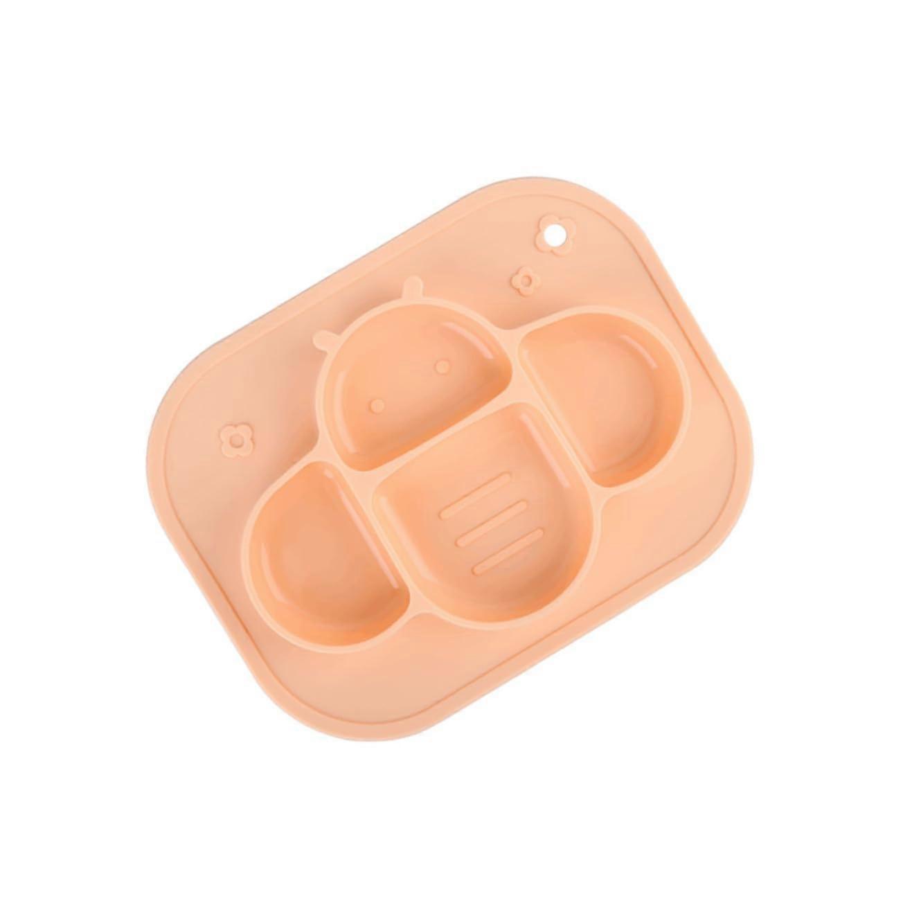Silicone Baby Plate with NonSlip Suction Base, FourSection Divided Design, Orange Bee Pattern