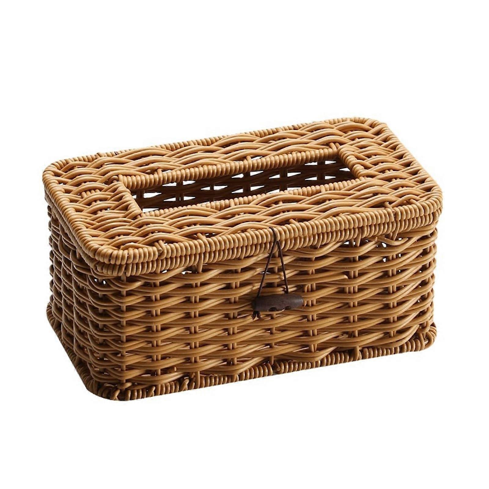 Rattan Tissue Box Cover Rectangular Woven Tissue Holder Decorative Dispenser for Home and Office