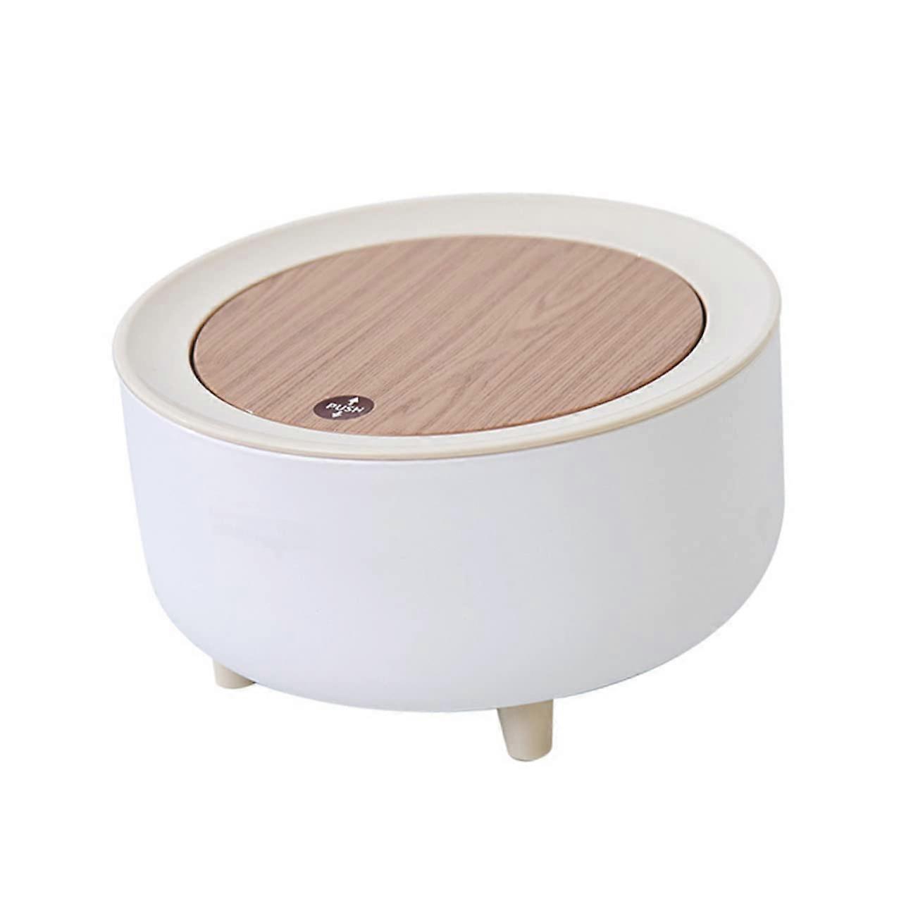 Desktop Trash Can with Press Lid Compact Small Bin for Office Kitchen Coffee Table White