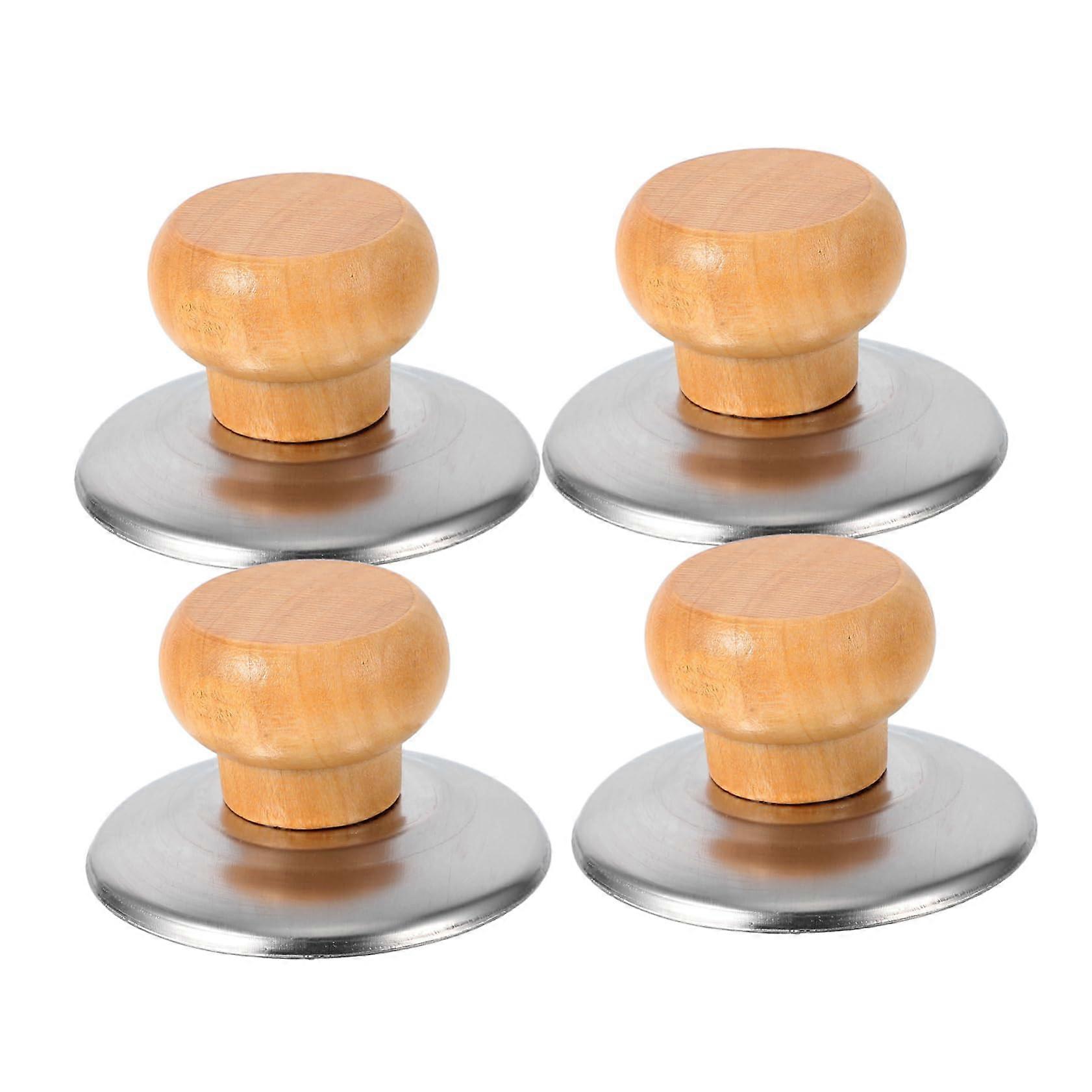 4PCS Wooden Pot Lid Replacement Knobs Heat Resistant Ergonomic Grip Durable Natural Wood Style