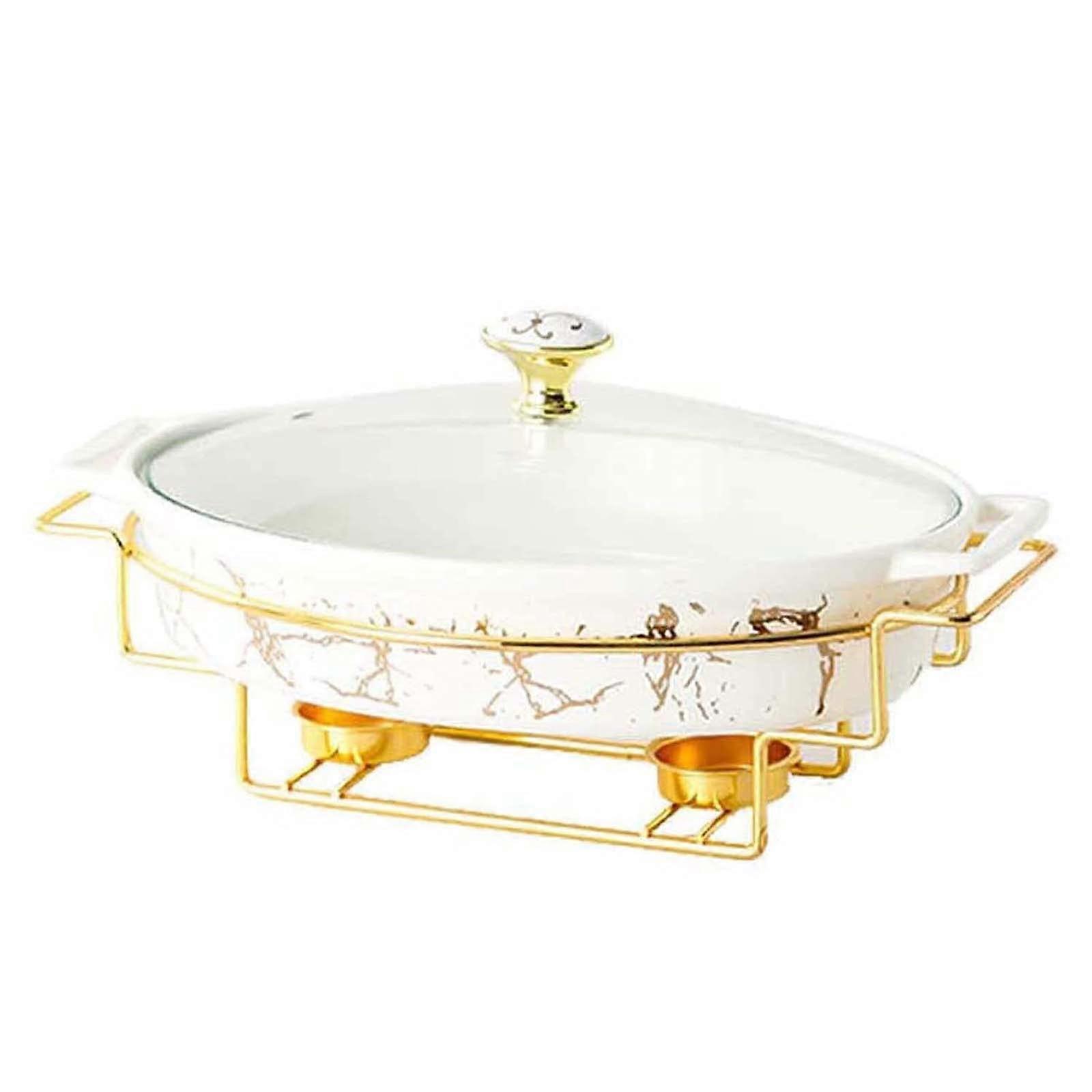 Ceramic Soup Pot Oval with Handles for Slow Heating Buffet Warmer White Elegant Design