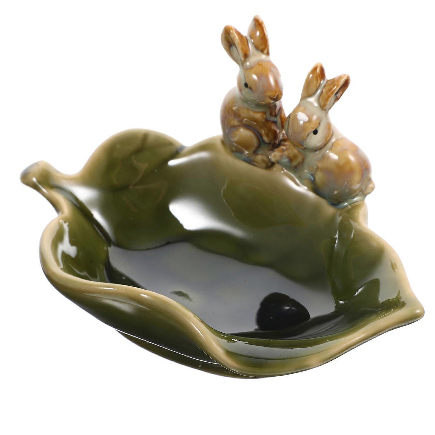Ceramic Soap Dish with Drainage Rabbit Decorative Bathroom Soap Holder for Kitchen Countertop