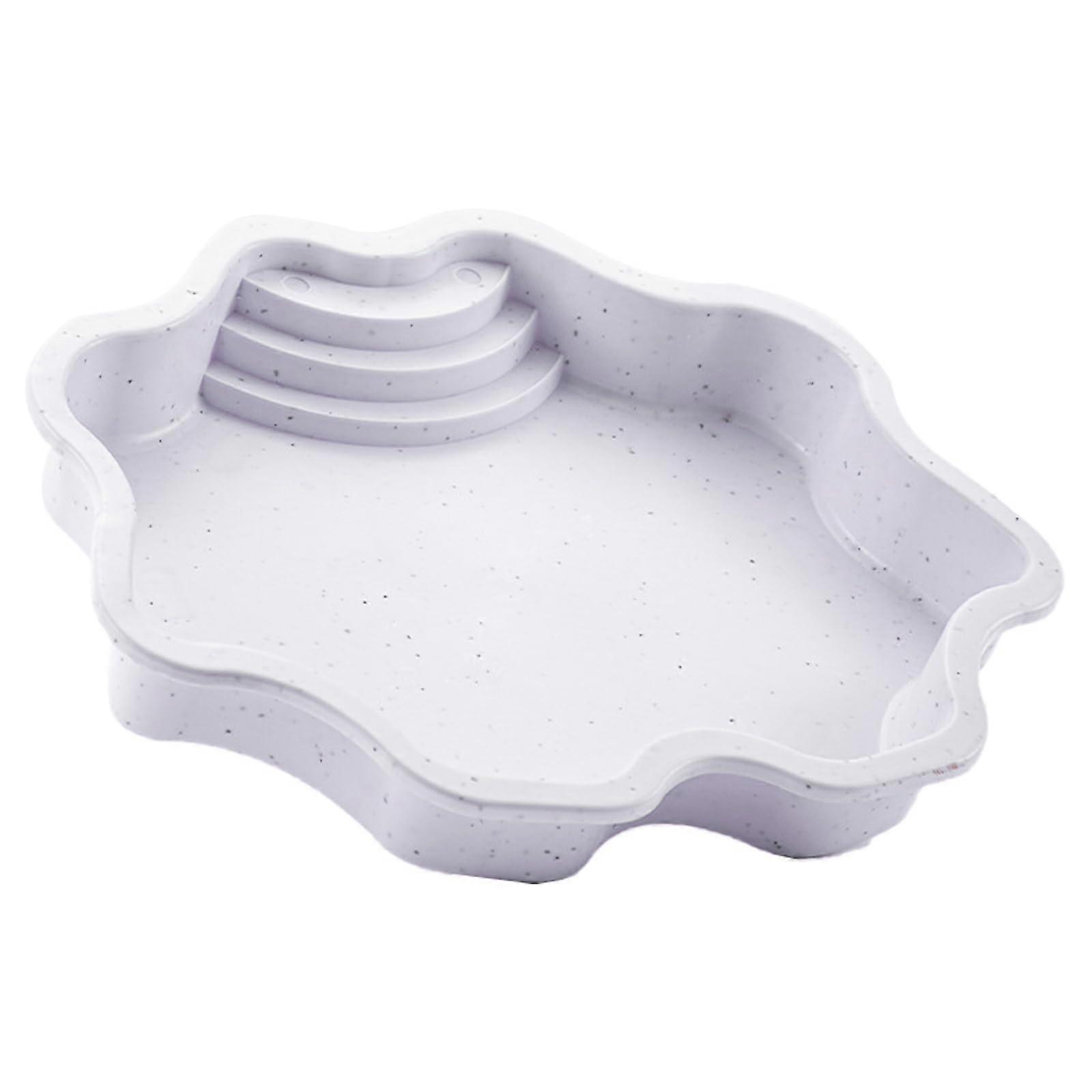 Large Turtle Bath Pool with Steps, Marble White Reptile Feeding and Bathing Dish, 2 in 1 Design