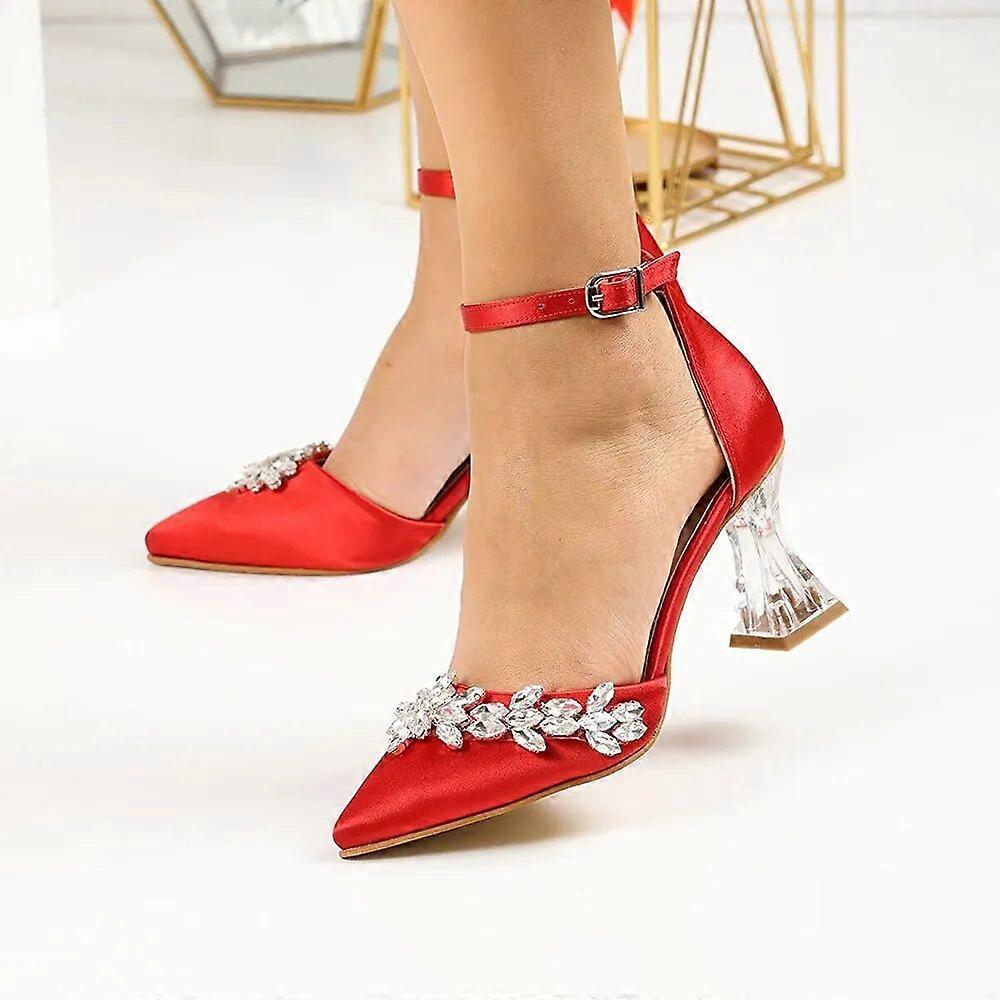 Stiletto vermelho com salto transparente e strass RA-561
