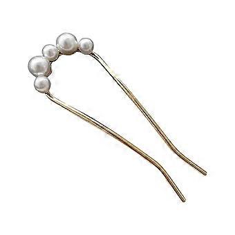 French Hair compatible withk Elegant Faux Pearl Anti-slip Long Thick Updo Bun Metal U-Shaped Hair Pin Stick Women Girls Hair Accessories