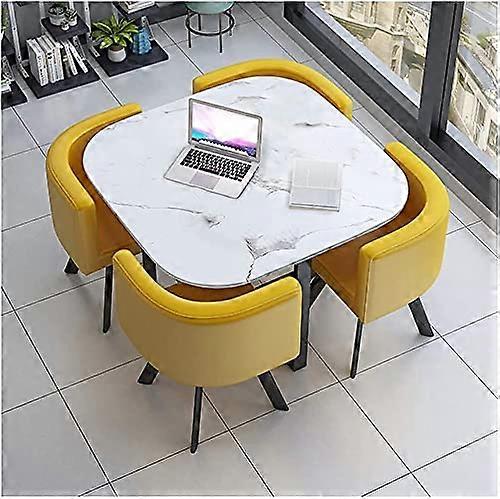 Marble Dining Table Set 80cm Round Nordic Style with Leather Chairs Space Saving Durable Design