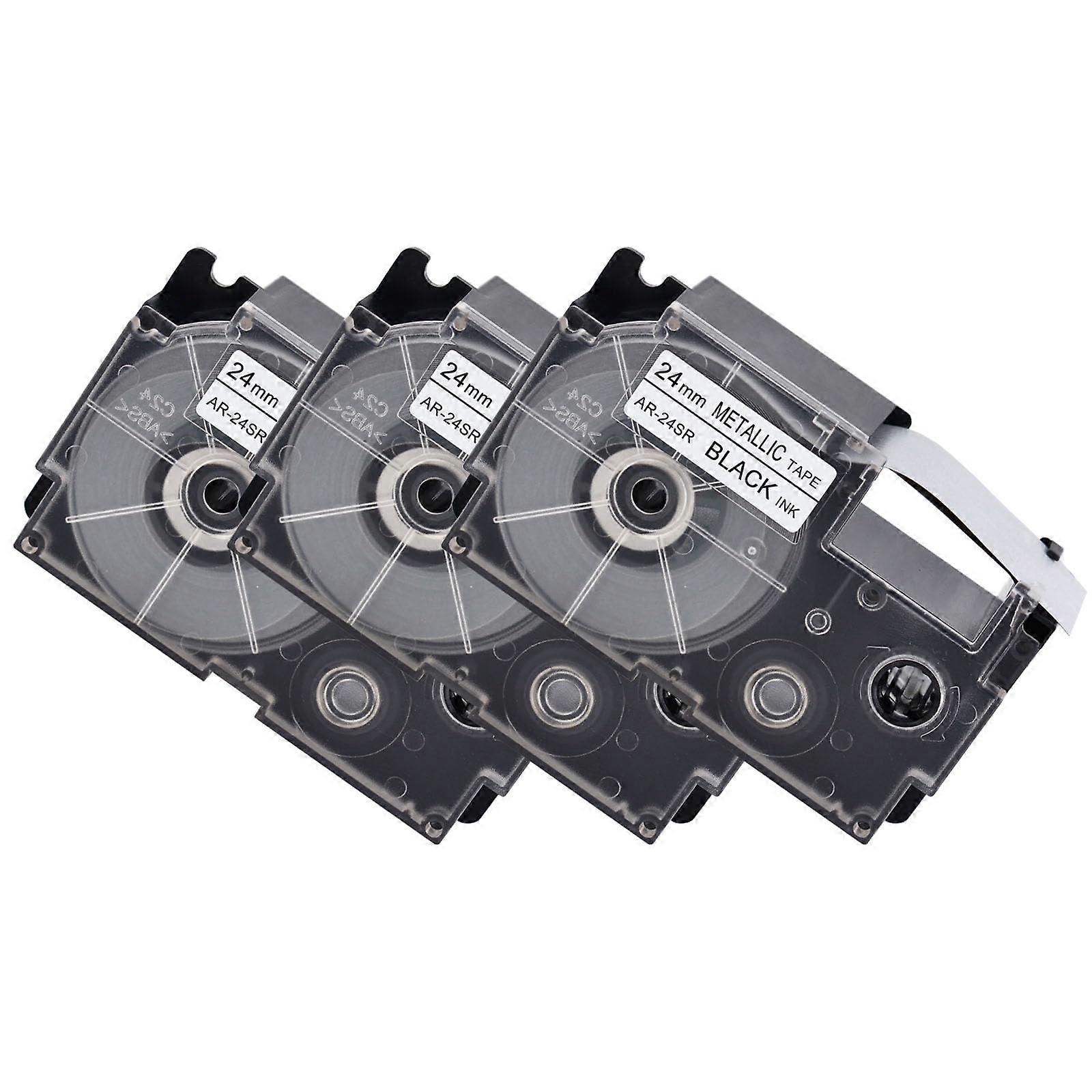 Label Maker Tape Black on Silver 24mm XR24SR Compatible Strong Adhesive Waterproof 3 Pack