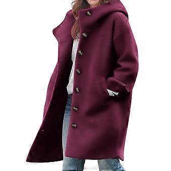 Abrigos de lana de invierno para mujer Kukoosong, abrigos casuales de color liso, chaqueta de lana con capucha y botones de manga larga con bolsillo.