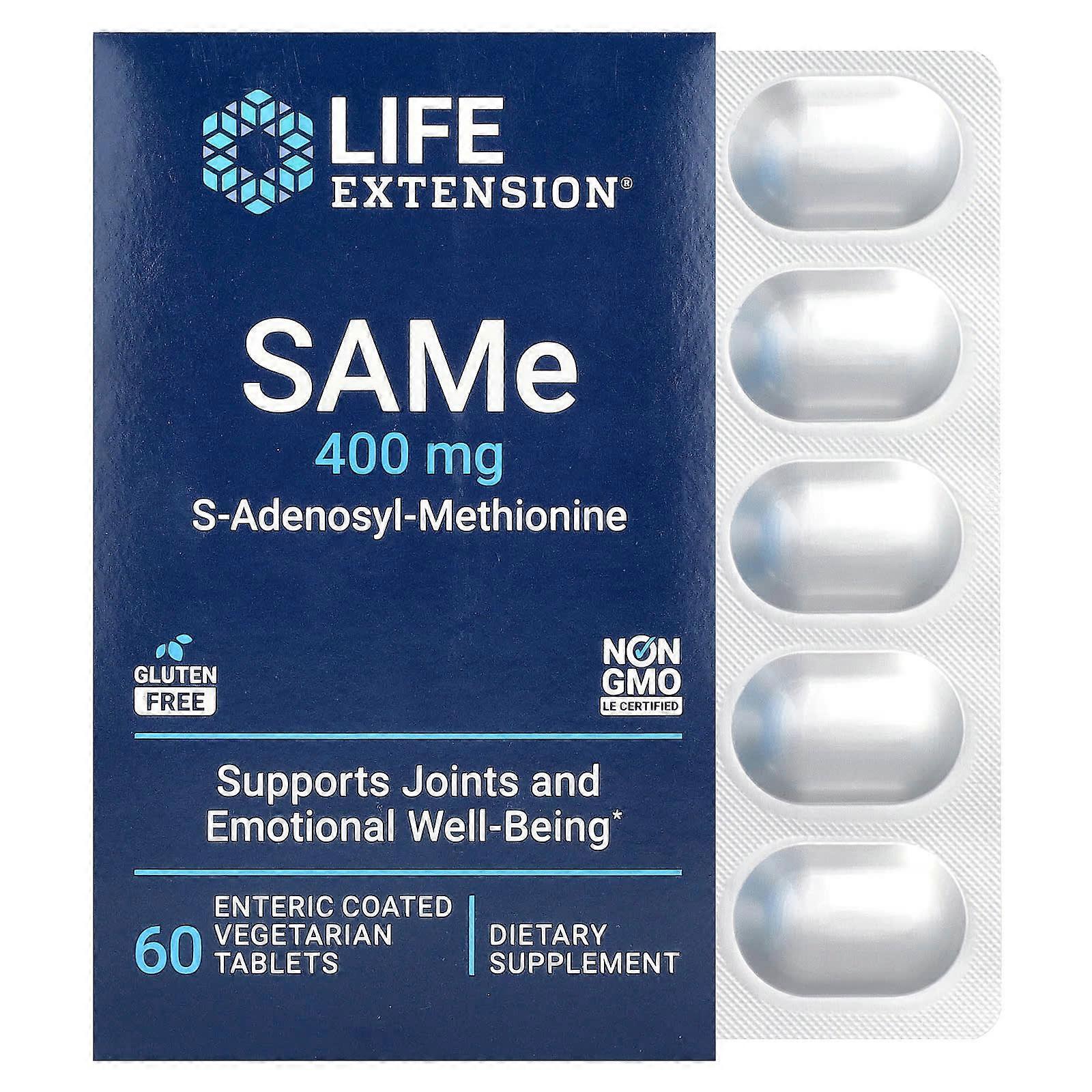Life Extension, SAMe, S-Adenosyl-Methionine, 400 mg, 60 Enteric Coated Tablets