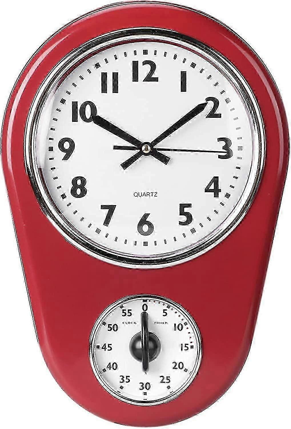 Red Vintage Silent Kitchen Timer Wall Clock Retro Home Timer