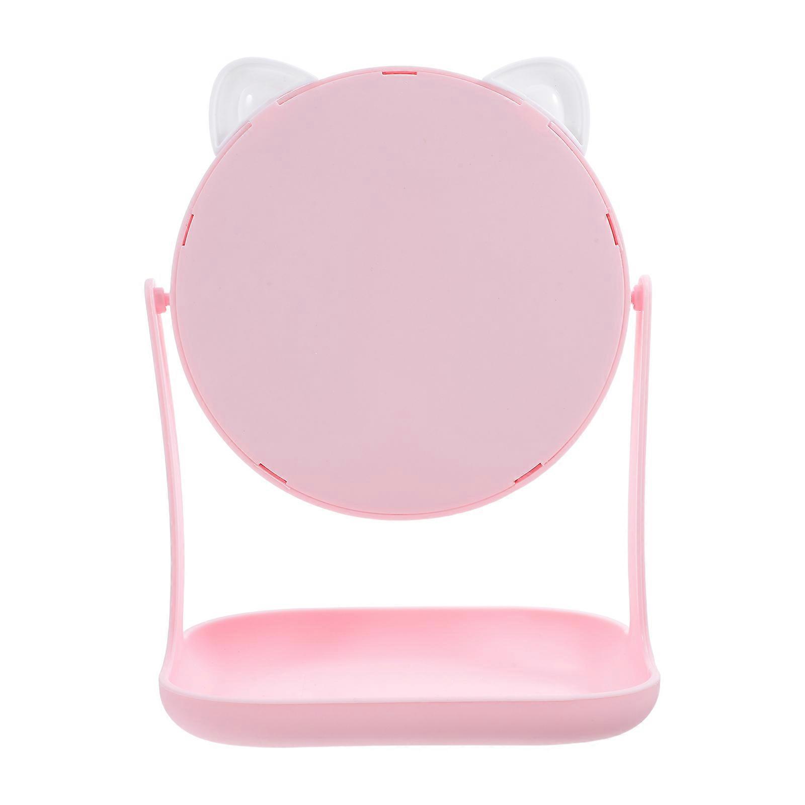 Cosmetics Mirror Desktop Makeup Mirror with Rotatable Function 1Pcs Pink Tray