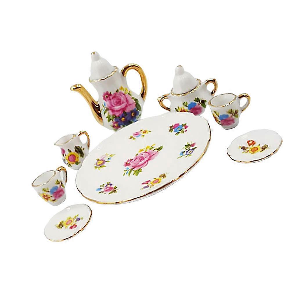 8Pcs Mini House Tea Set Ceramic for Decor with Assorted Color Pattern